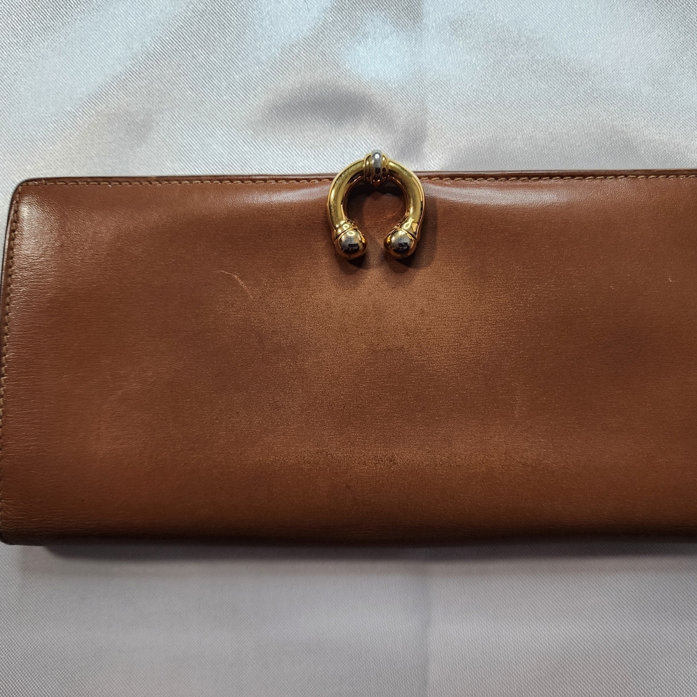 Gucci Vintage Brown Leather Horsebit Clasp Wallet W/ Dustbag & Gold Chain Strap - Picture 4 of 14